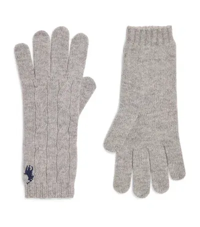 Polo Ralph Lauren Wool-cashmere Cable-knit Gloves In Grey