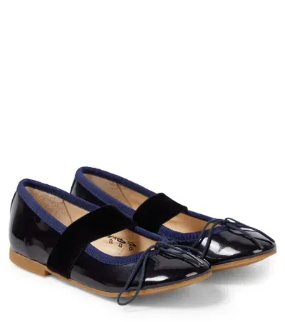 Pom D'api Kids' Bow-detail Leather Ballet Flats In Black