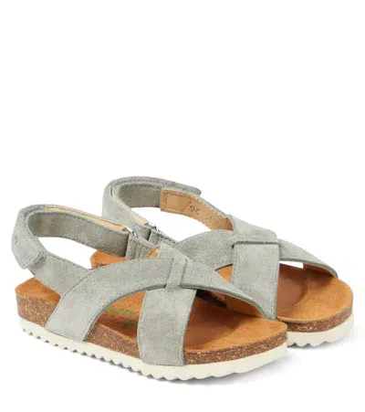 Pom D'api Kids' Groot Cross Suede Sandals In Gray