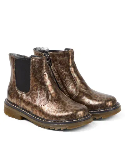 Pom D'api Kids' Leopard-print Chelsea Boots In Brown