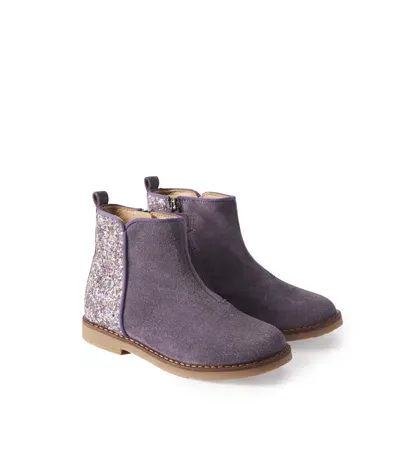 Pom D'api Kids' Trip Back Glitter Leather Ankle Boots In Grey