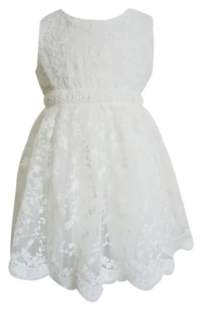 Popatu Kids' Embroidered Sleeveless Lace Overlay Dress In White