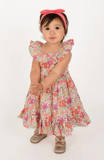 Popatu Kids' Floral Print Flounce Cotton Dress In Rainbow