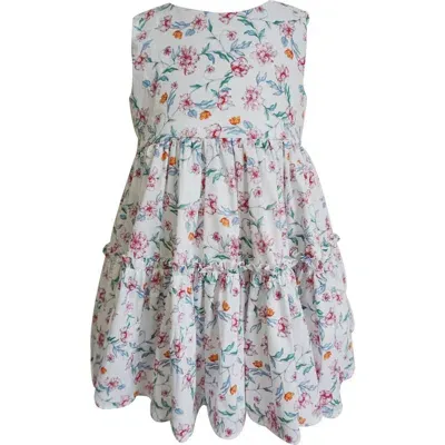 Popatu Kids' Floral Tiered Cotton Dress In White Multi