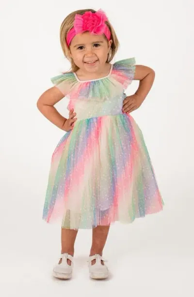 Popatu Kids' Ruffle Neck Tulle Dress In Rainbow