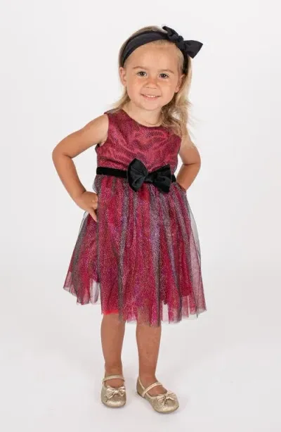 Popatu Babies'  Velvet Bow Tulle Dress In Burgundy