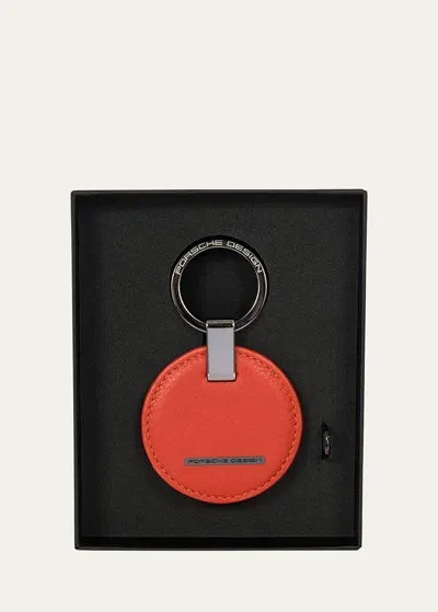 Porsche Design Circle Logo-embossed Leather Key-ring In Orange