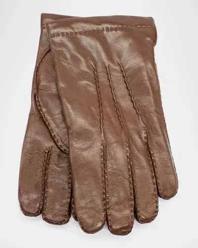 Portolano Men's Cashmere-lined Handsewn Leather Gloves In Burnished Sienna