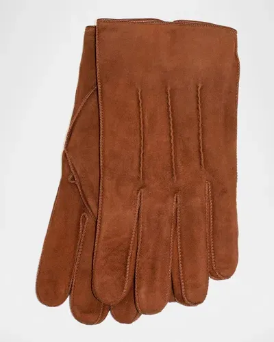 Portolano Men's Cashmere-lined Suede Gloves In Brown