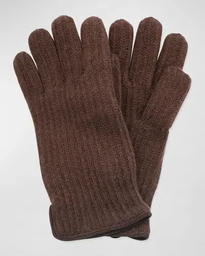 Portolano Men's Rbbed Cashmere Gloves In Chocolate 