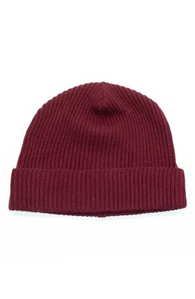 Portolano Men's Merino Wool Ribbed Beanie Hat In Merlot