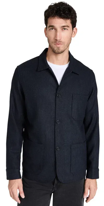 Portuguese Flannel Labura Herringbone Wool Jacket Navy