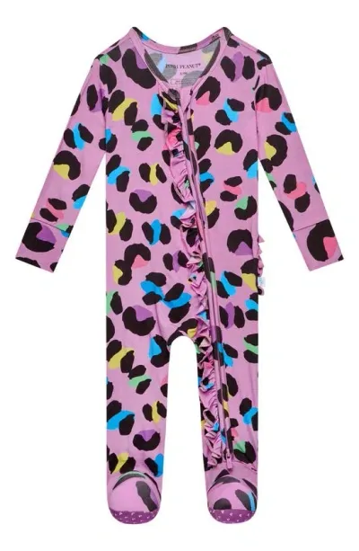 Posh Peanut Babies' Electric Leopard Ruffled Fitted Footie Pajamas In Open Purple