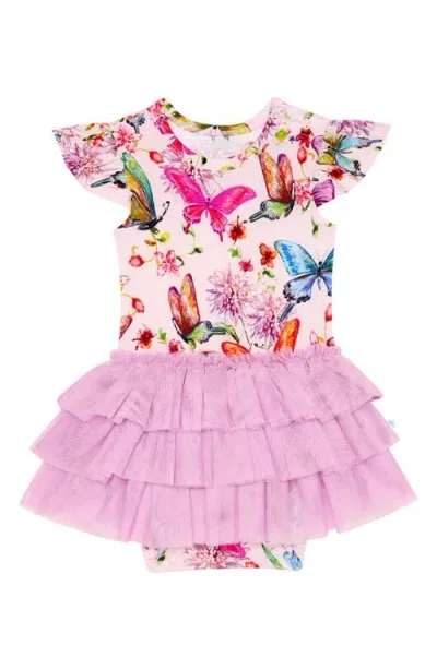 Posh Peanut Babies'  Watercolor Butterfly Ruffle Cap Sleeve Tulle Tutu Dress In Pink