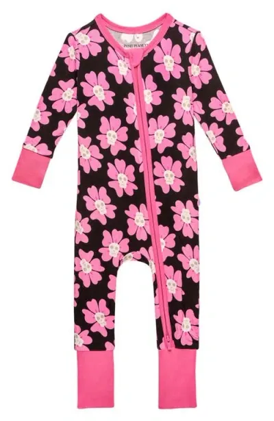 Posh Peanut Babies'  Winifred Skull Floral Fitted Convertible Footie Pajamas In Black