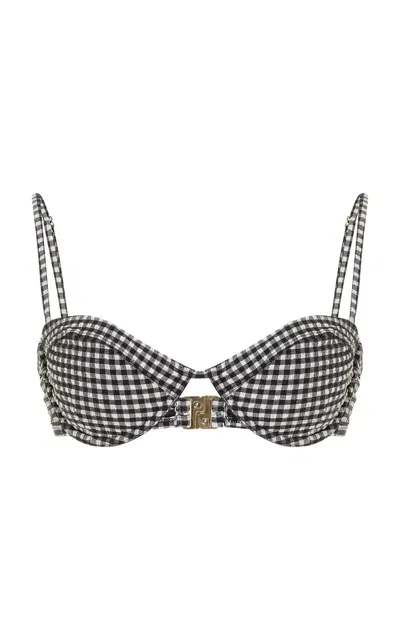 Posse Piper Seersucker Gingham Bikini Top In Black,white