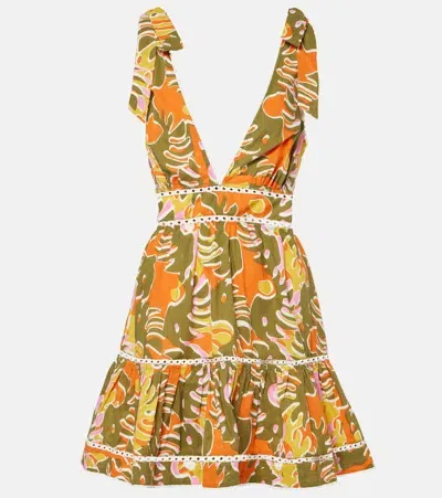 Poupette St Barth Cara Printed Cotton Minidress In Green