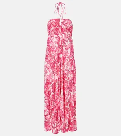 Poupette St Barth Carla Printed Halterneck Maxi Dress In Pink