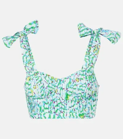 Poupette St Barth Carla Printed Pleated Crop Top In Green