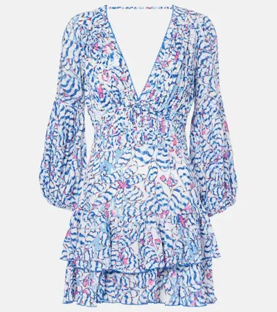 Poupette St Barth Chiara Printed Ruffled Minidress In Blue