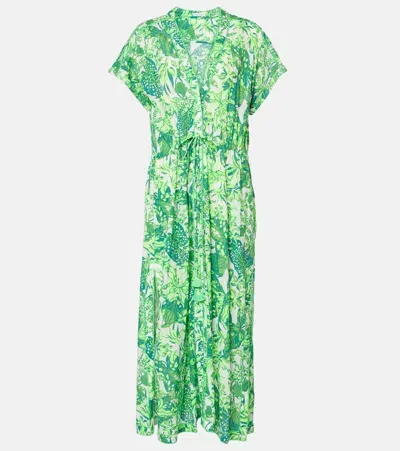 Poupette St Barth Clea Printed Halterneck Maxi Dress In Green