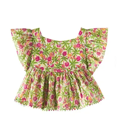 Poupette St Barth Kids' Cycas Floral Scalloped Top In Multicoloured