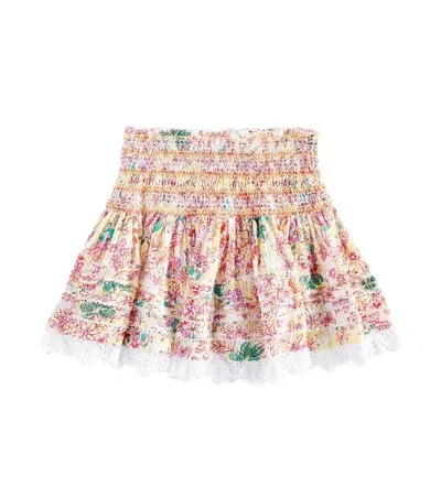 Poupette St Barth Kids' Galia Floral Cotton Miniskirt In Yellow