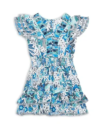 Poupette St Barth Girls' Camila Floral V Neck Mini Dress - Little Kid, Big Kid In Savana