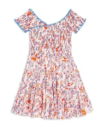 Poupette St Barth Girls' Soledad Ruffled Smocked Mini Dress - Little Kid, Big Kid In Blue Sweet