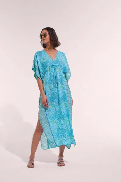 Poupette St Barth Long Kaftan Amaya In Aqua Sea Water