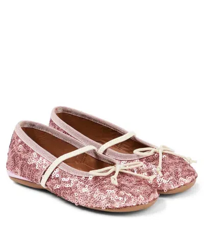 Pèpè Kids' Paillettes Villas Sequined Ballet Flats In Pink