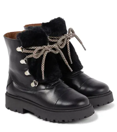 Pèpè Kids' Leather Ankle Boots In Black