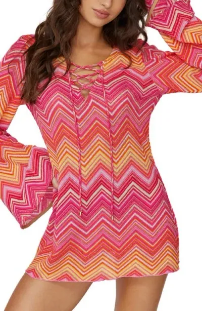 Pq Swim Noah Metallic Long Sleeve Cover-up Tunic In Cayenne