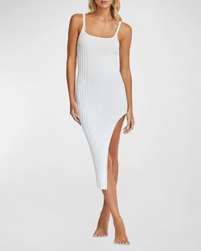 Pq Swim Piper Rib-knit Slit Dress In Cream