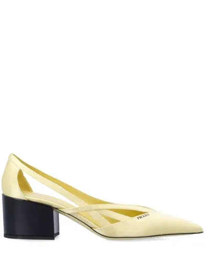 Prada 55mm Satin Cut-out Pumps In Yellow