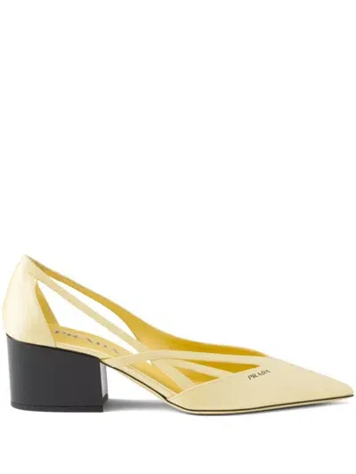 Prada 55mm Satin Cut-out Pumps In Yellow