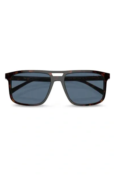 Prada 56mm Rectangular Sunglasses In Brown/dark Blue