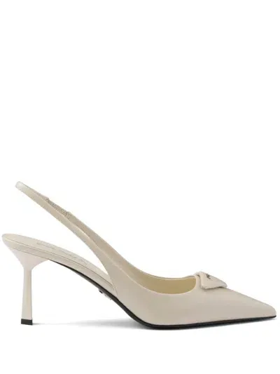 Prada 75mm Saffiano Leather Slingback Pumps In Neutrals