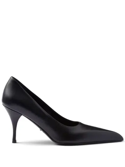 Prada 85mm Leather Pumps In Black