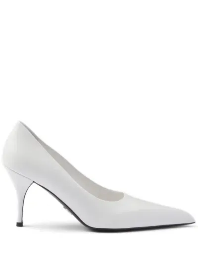 Prada 85mm Leather Pumps In White