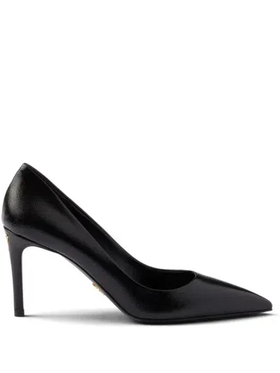 Prada 85mm Saffiano Leather Pumps In Black