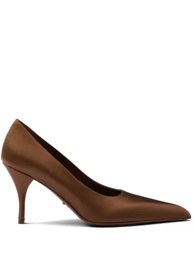 Prada 85mm Satin Pumps In Brown