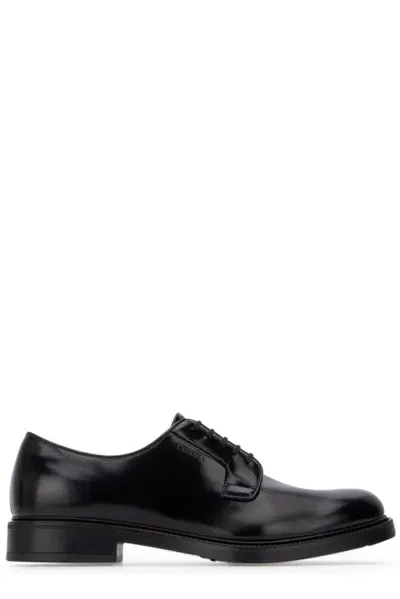 Prada Almond Toe Derby Shoes In Black