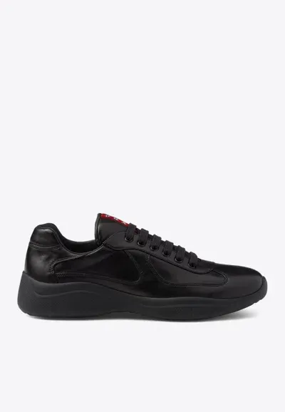 Prada America's Cup Leather Sneakers In Black