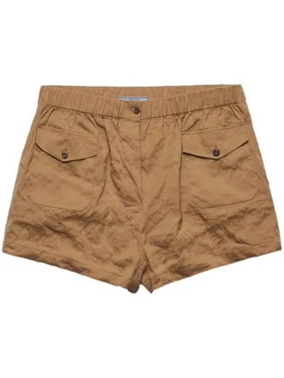 Prada Antiqued Poplin Shorts In Neutrals