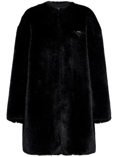 Prada Aspen Faux-fur Coat In Black