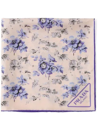 Prada Azalea-print Silk Scarf In Neutrals