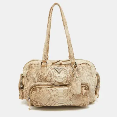 Pre-owned Prada Beige Python Front Pocket Satchel