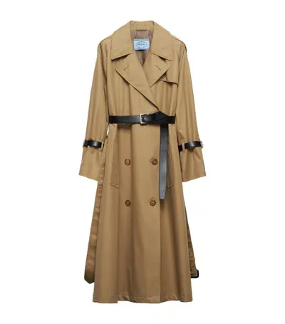 Prada Double-breasted Cotton Twill Trench Coat In Neutrals