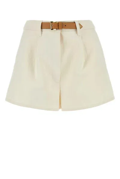 Prada Belted Pleated Shorts In Beige